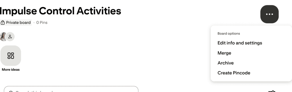 editing a pinterest board